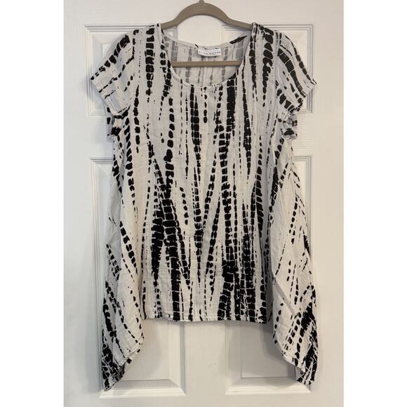 Bryn Walker Gauze Top XS Oversized Blk/Wht Boxy Asymmetric Lagenlook Artsy Boho - Picture 1 of 12